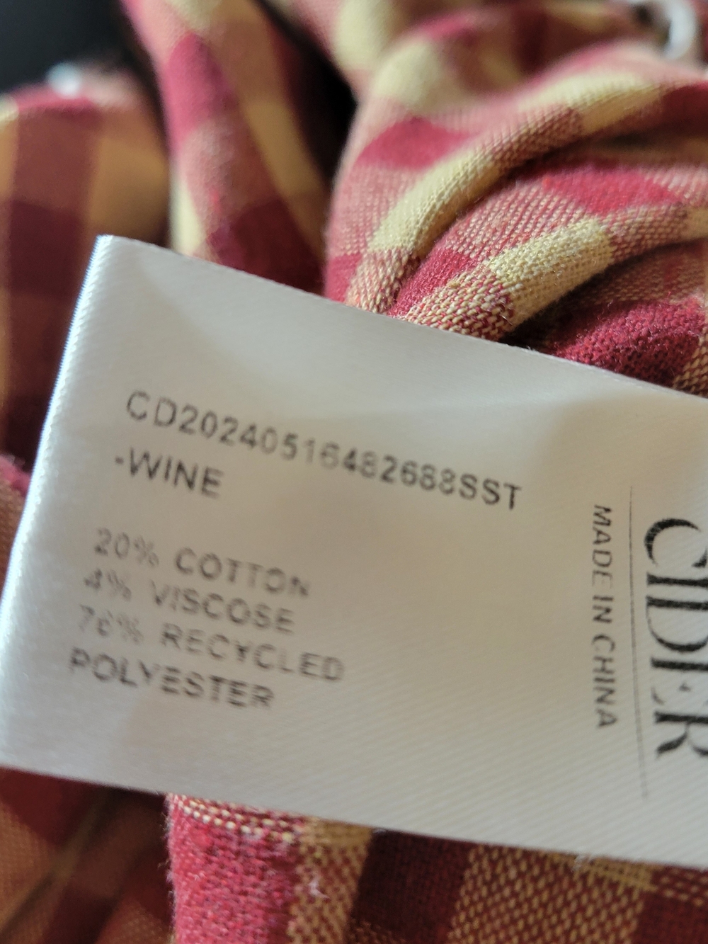 Cider Burgundy and Cream Gingham Tiered Midi Skirt - Picture 6 of 6
